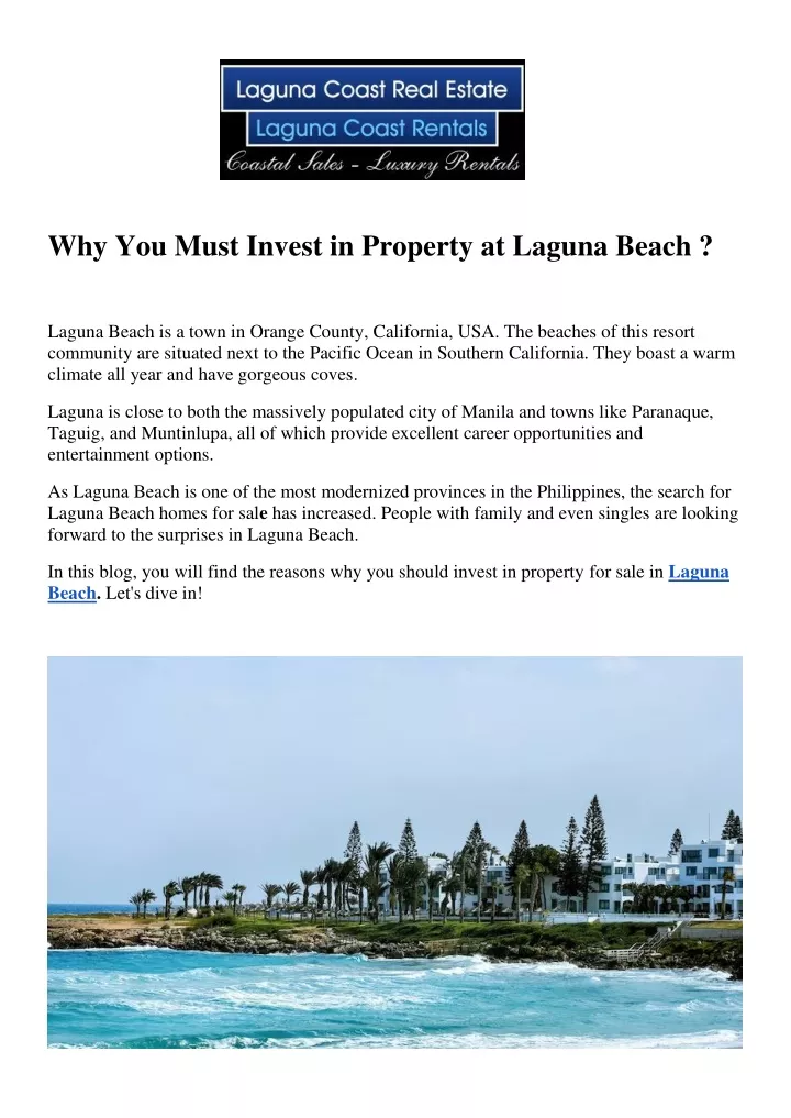 why you must invest in property at laguna beach