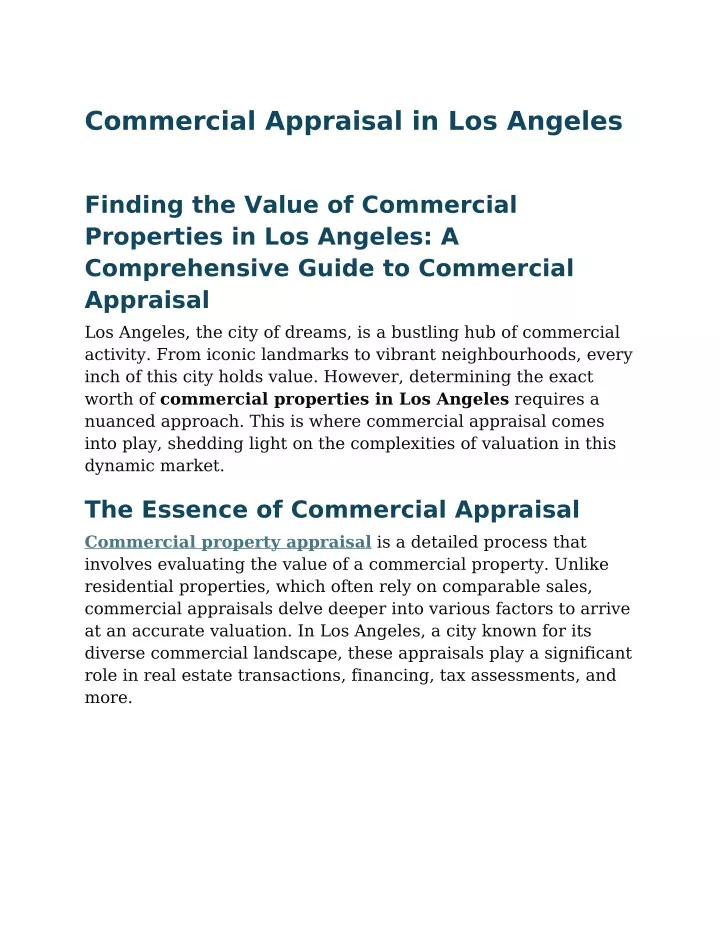 commercial appraisal in los angeles