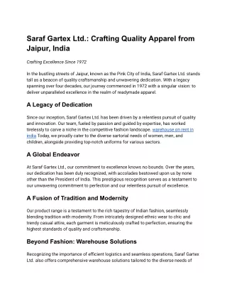 Saraf Gartex Ltd.: Crafting Quality Apparel from Jaipur, India