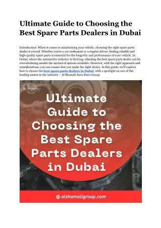 Ultimate Guide to Choosing the Best Spare Parts Dealers in Dubai