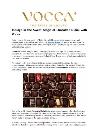 Indulge in the Sweet Magic of Chocolate Dubai with Vocca