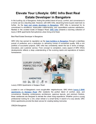 Elevate Your Lifestyle - GRC Infra Best Real Estate Developer in Bangalore