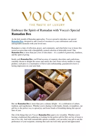 Embrace the Spirit of Ramadan with Vocca's Special Ramadan Box