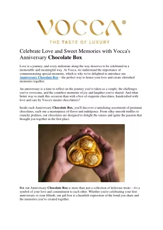 Celebrate Love and Sweet Memories with Vocca's Anniversary Chocolate Box