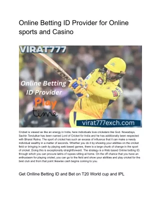 Online Betting ID Provider for Online sports and Casino