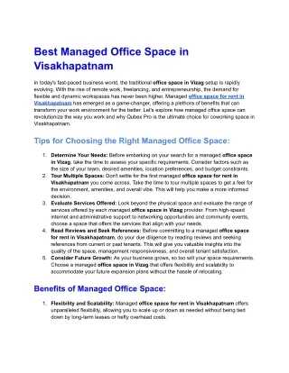 Best Managed Office Space in Visakhapatnam