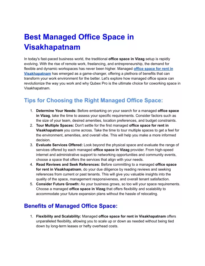 best managed office space in visakhapatnam