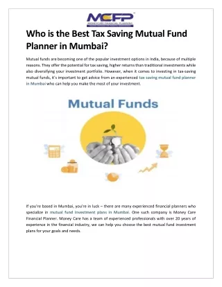 Who is the Best Tax Saving Mutual Fund Planner in Mumbai