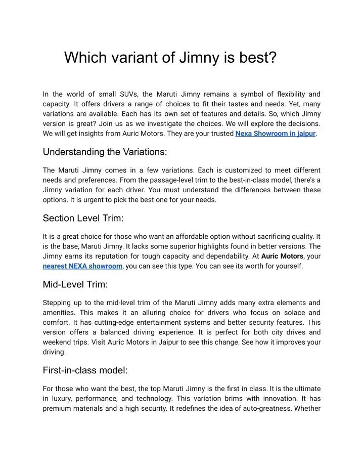 which variant of jimny is best