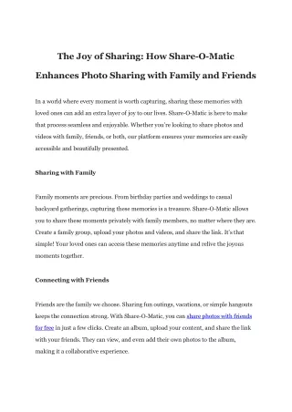 The Joy of Sharing How Share-O-Matic Enhances Photo Sharing with Family and Friends