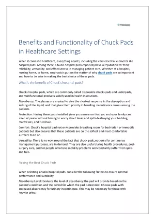 Benefits and Functionality of Chuck Pads in Healthcare Settings