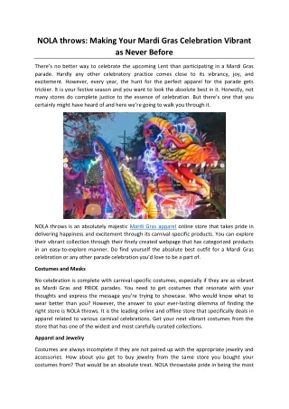 NOLA throws: Making Your Mardi Gras Celebration Vibrant as Never Before