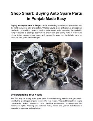 Shop Smart Buying Auto Spare Parts in Punjab Made Easy