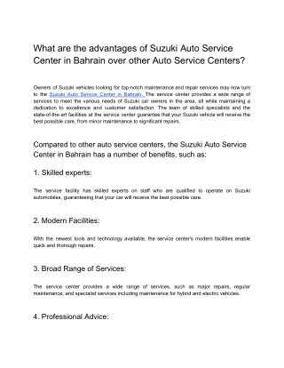 what are the advantages of Suzuki auto service center in Bahrain over other auto service centers