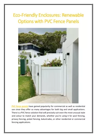 Eco-Friendly Enclosures Renewable Options with PVC Fence Panels