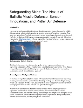 Safeguarding Skies_ The Nexus of Ballistic Missile Defense, Sensor Innovations, and Prithvi Air Defense