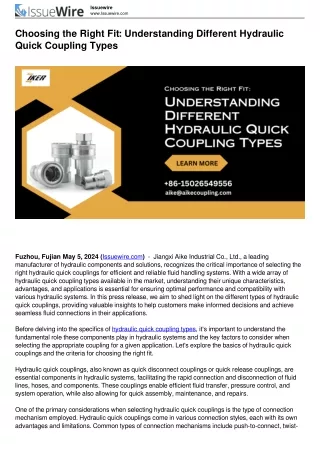 Choosing the Right Fit Understanding Different Hydraulic Quick Coupling Types