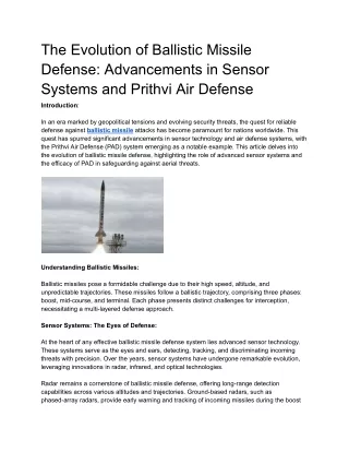 The Evolution of Ballistic Missile Defense_ Advancements in Sensor Systems and Prithvi Air Defense