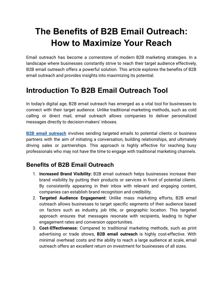 the benefits of b2b email outreach