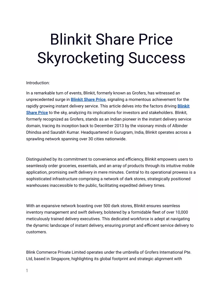 blinkit share price skyrocketing success