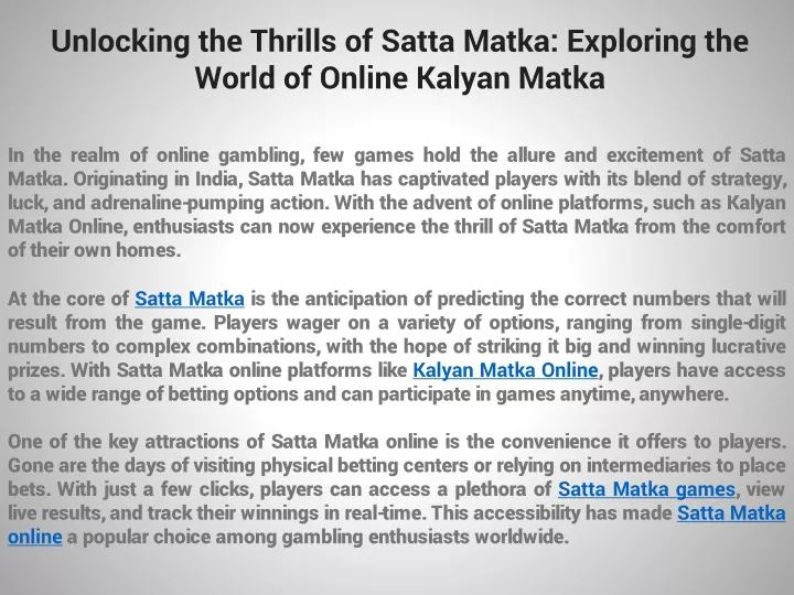 unlocking the thrills of satta matka exploring