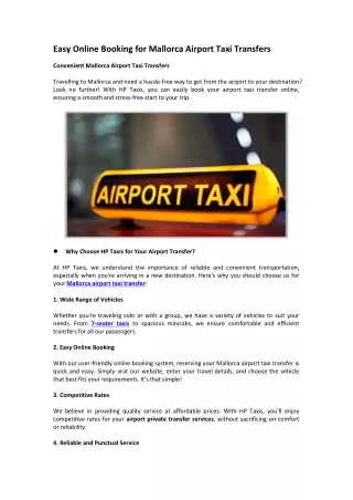 Easy Online Booking for Mallorca Airport Taxi Transfers