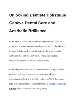 Unlocking Dentiste Holistique Genève Dental Care and Aesthetic Brilliance