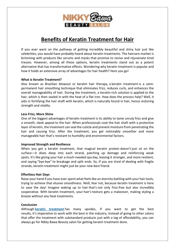 benefits of keratin treatment for hair