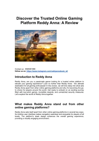 Discover the Trusted Online Gaming Platform Reddy Anna A Review