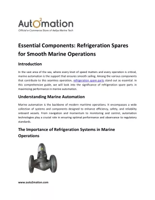 Essential Components Refrigeration Spares for Smooth Marine Operations