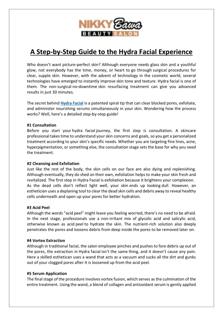 a step by step guide to the hydra facial