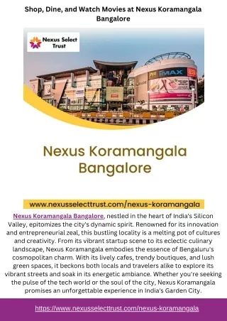 Shop, Dine, and Watch Movies at Nexus Koramangala Bangalore