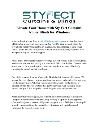 Elevate Your Home with Sty Fect Curtains'  Roller Blinds for Windows
