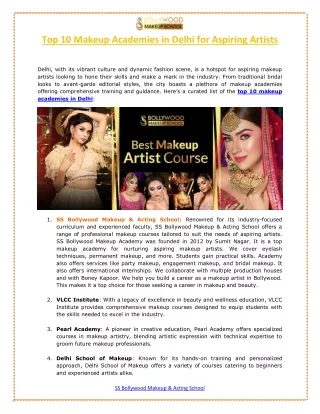 Top 10 Makeup Academies in Delhi for Aspiring Artists