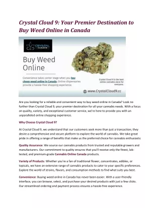 Crystal Cloud 9 Your Premier Destination to Buy Weed Online in Canada