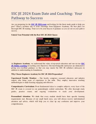 SSC JE 2024 Exam Date and Coaching  Your Pathway to Success