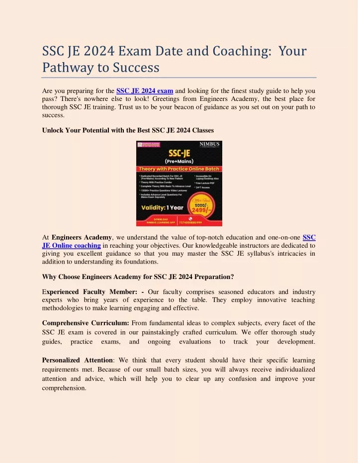 ssc je 2024 exam date and coaching your pathway