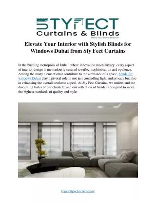 Elevate Your Interior with Stylish Blinds for  Windows Dubai from Sty Fect Curta