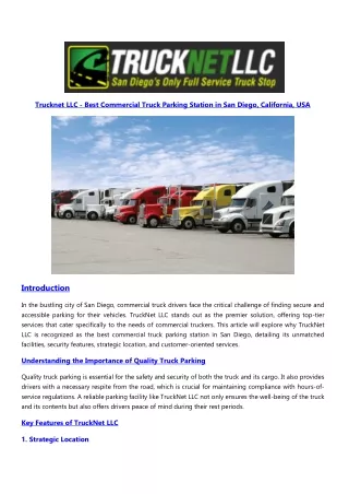 Trucknet LLC - Best Commercial Truck Parking Station in San Diego, California, USA