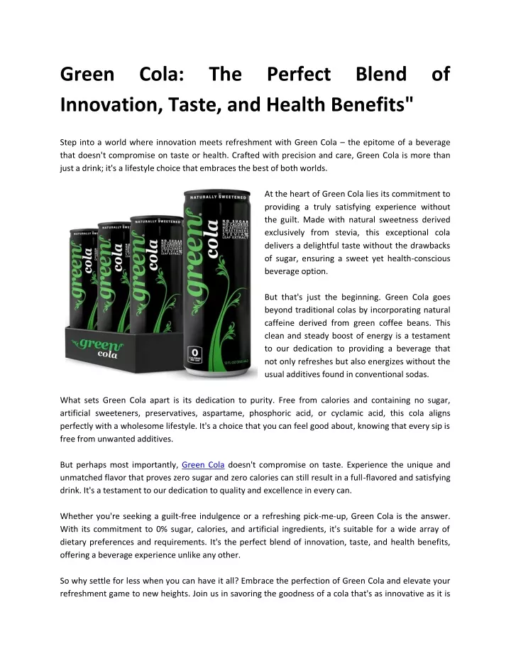 green innovation taste and health benefits
