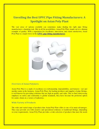 Unveiling the Best UPVC Pipe Fitting Manufacturers (1)