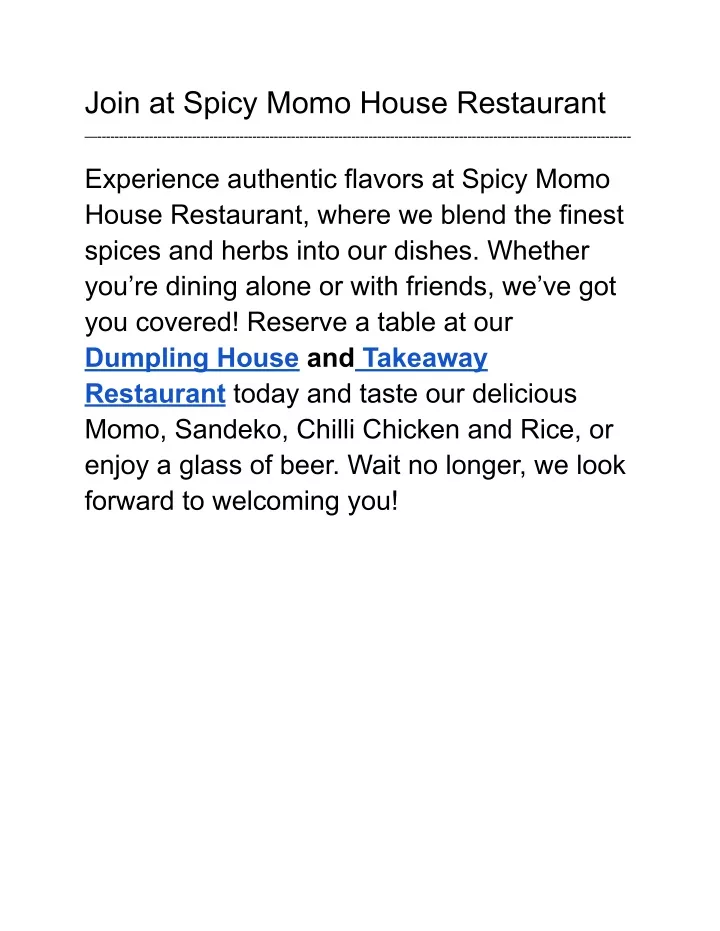 join at spicy momo house restaurant