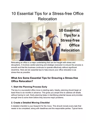 10 Essential Tips for a Stress-free Office Relocation