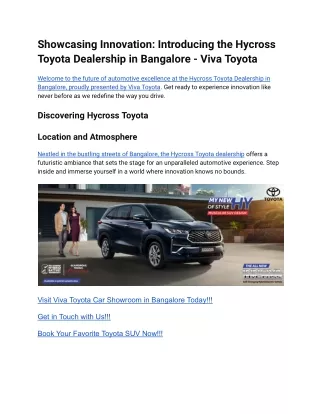 Showcasing Innovation_ Introducing the Hycross Toyota Dealership in Bangalore - Viva Toyota