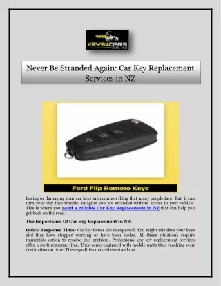 Never Be Stranded Again Car Key Replacement Services in NZ