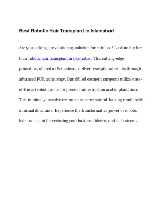 Best Robotic Hair Transplant in Islamabad