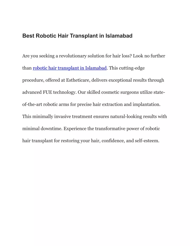 best robotic hair transplant in islamabad