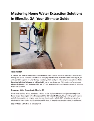 Mastering Home Water Extraction Solutions In Ellerslie, GA Your Ultimate Guide