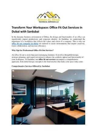 Transform Your Workspace Office Fit Out Services in Dubai with Sardubai