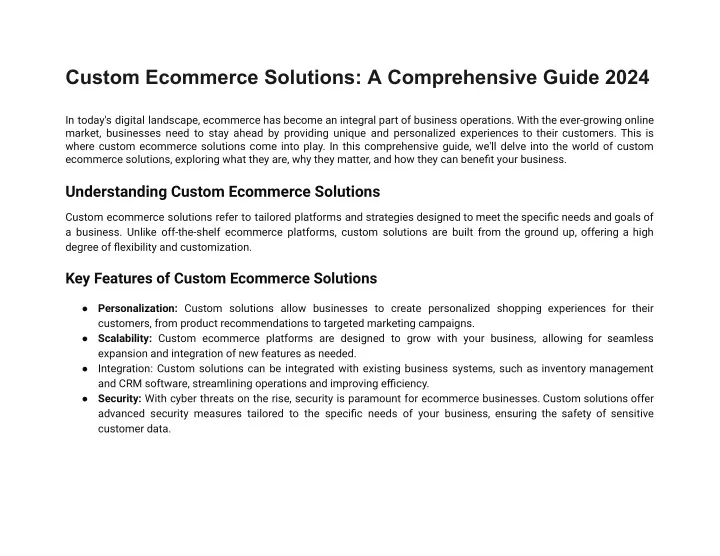 custom ecommerce solutions a comprehensive guide